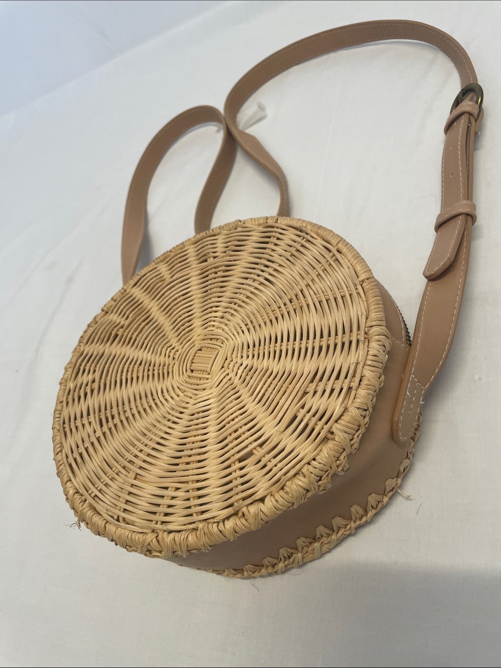 Woven Round Crossbody Bag in Natural Tan